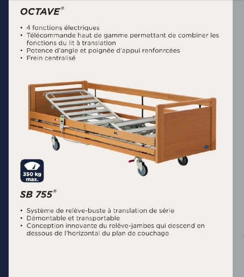 Lit médicalisé électrique en bois hêtre invacar SB 755