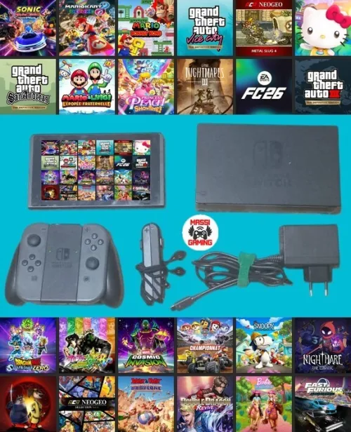 NINTENDO SWITCH FLASHÉE + ACCESSOIRES ORIGINAUX + 24 JEUX INSTALLÉS *