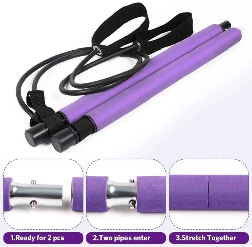 Bâton Pilates Yoga Portable avec Bandes Élastiques Résistance pour Fitness et Étirements