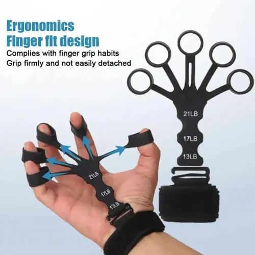Entraîneur de Force Doigts & Poignet Silicone 5 Doigts Réglable Rééducation Musculation