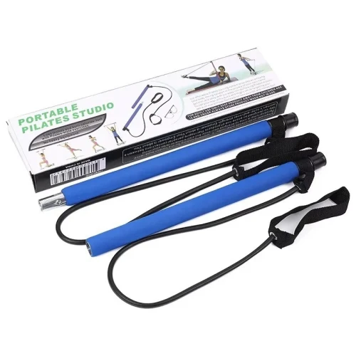 Bâton Pilates Yoga Portable avec Bandes Élastiques Résistance pour Fitness et Étirements