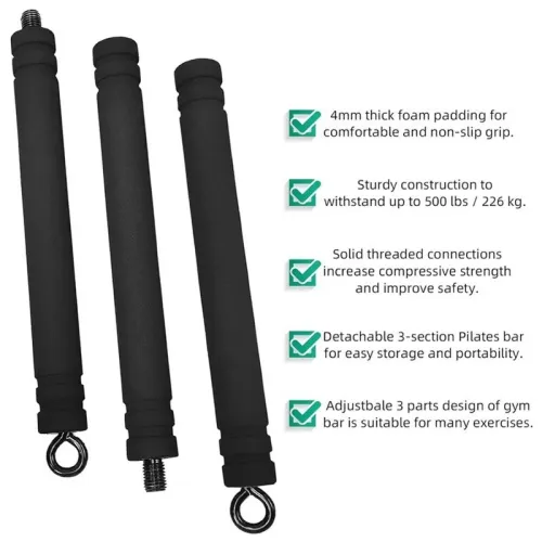 Bâton Pilates Yoga Portable avec Bandes Élastiques Résistance pour Fitness et Étirements