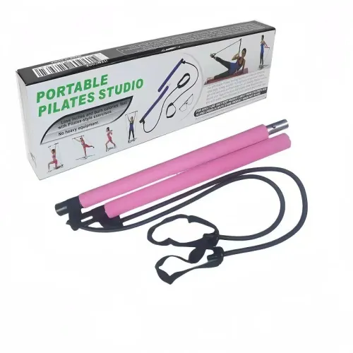 Bâton Pilates Yoga Portable avec Bandes Élastiques Résistance pour Fitness et Étirements