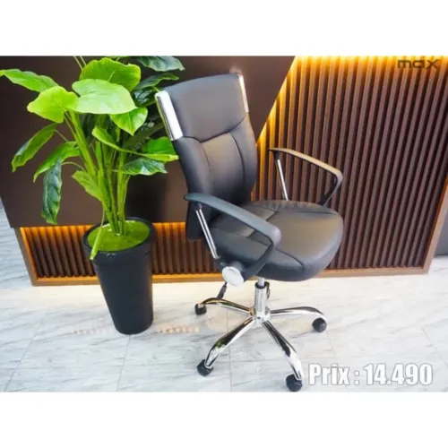 Chaise opérateur de bureau en similicuir Couleur Noir Accoudoirs + Pieds chromés