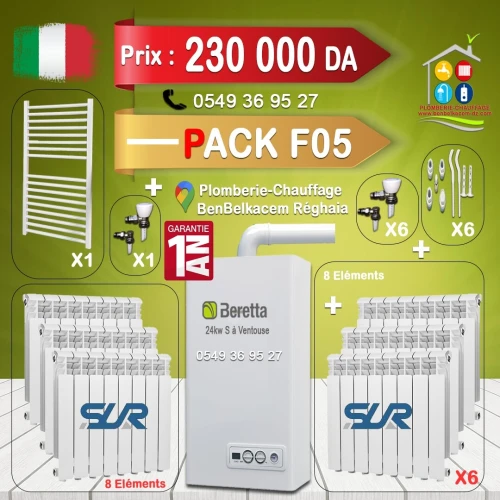Pack Chauffage Central Chaudiere Mural avec Radiateurs et Sèche serviette F1/F2/F3/F4/F5/F6/F7