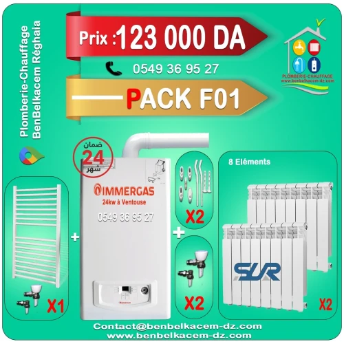 PACK CHAUDIERE MURALE 24KW A VENTOUSE BERETTA/RIELLO/IMMERGAS/JUNKERS F1/F2/F3/F4/F5/F6
