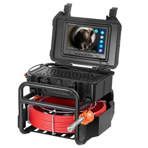 Caméra Endoscope Inspection Canalisation 50 m avec Écran 9'', Émetteur 512 Hz, Compteur de Distance, Étanche IP68, 12 LED, Carte SD 32 Go