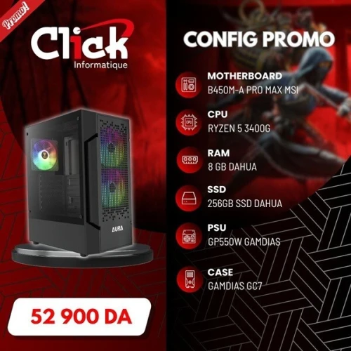 CONFIG / R5 3400G / 8GB RAM / 256GB SSD / B450M-A PRO MAX II/ GP550W PSU /GAMDIAS GC7