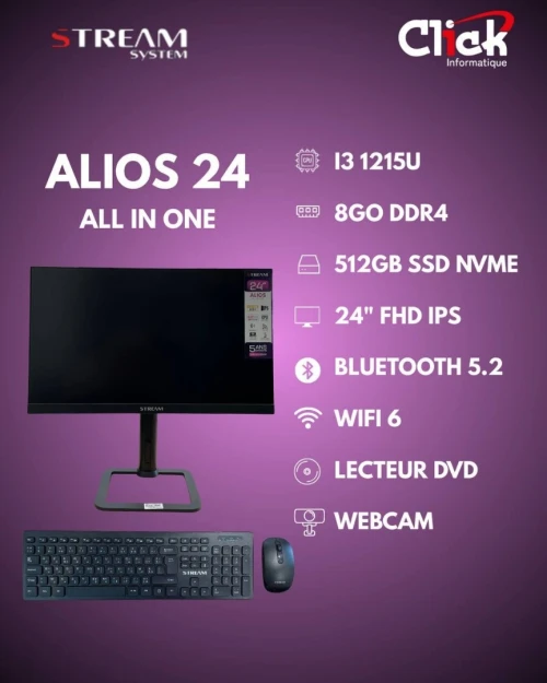 STREAM ALIOS 24PRO I3 1215U /8GO DDR4 /512GO SSD/ 24 FHD IPS/ WIFI 6E/ LECTEUR DVD BLACK