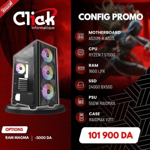 CONFIG / R7 5700G / 16GB RAM LPX / 240GB SSD BX500/ A520M-K ASUS/ RX550W /RAIDMAX V217