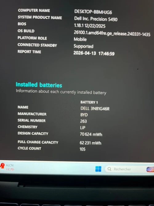 DELL PRECISION 5490 Ultra 9 185H 32RAM 1TB SSD 14'' RTX A1000 06 GB DÉDIÉE BATTERIE +5 HEURES  ÉTAT شوية تخباش من برا GARANTIE 06 MOIS A3-4