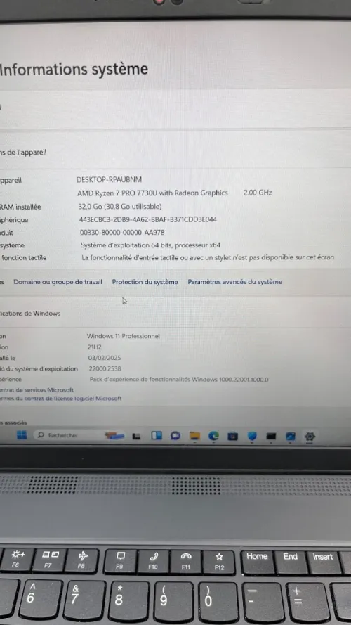 LENOVO THINKPAD L15  15.6'' FHD AMD Ryzen 7 PRO 7730U 16RAM 512 SSD AMD RADEON 01GB DÉDIÉE  BATTERIE +4 HEURES BON ÉTAT GARANTIE 06 MOIS