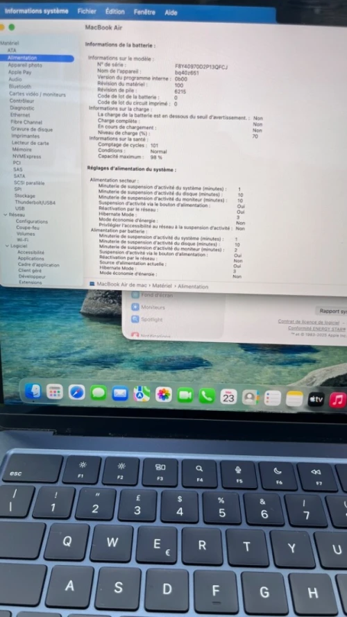 MACBOOK AIR  2024 M3 13.6'' 08RAM 512 SSD BATTERIE 98%