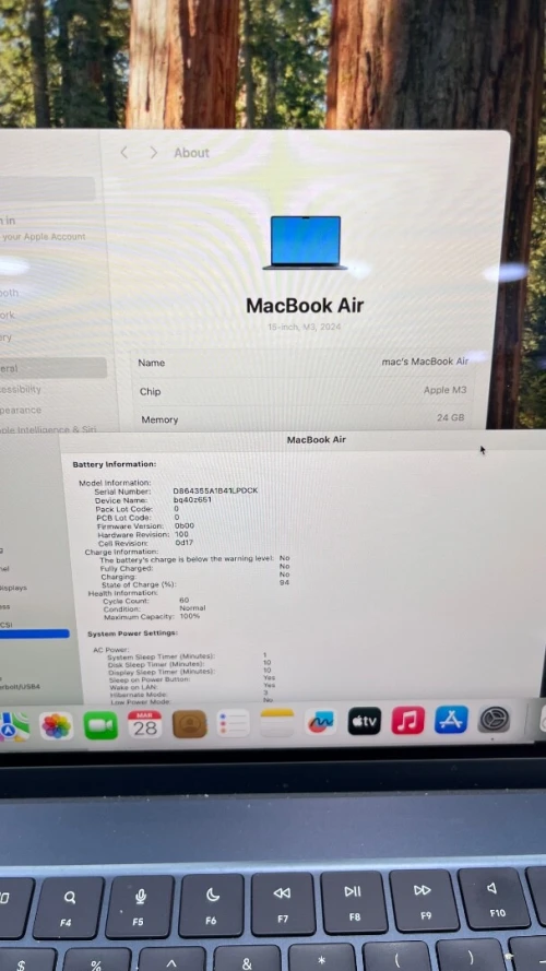 MACBOOK AIR  2024 M3 15'' 24RAM 512 SSD BATTERIE 100% ÉTAT 10/10 GARANTIE 06 MOIS