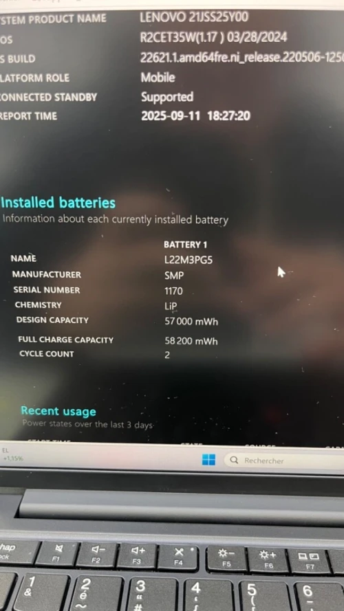LENOVO THINKPAD E14 14'' FHD AMD Ryzen 5 7530U  16RAM 512SSD AMD RADEON 01 GB DÉDIÉE BATTERIE 100%