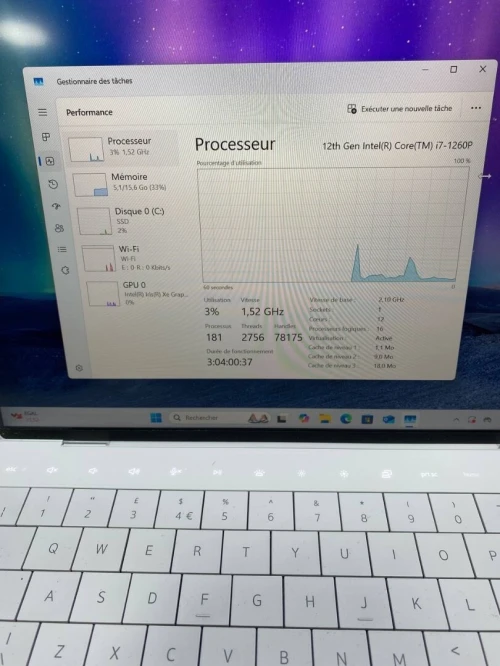 DELL XPS 13.3'' I7-12TH 16RAM 512SSD SSD INTEL IRIS XE  GRAPHICS BATTERIE 100%