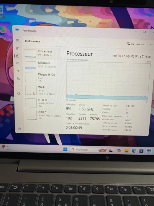 HP ELITEBOOK 640 G11 ULTRA 7 155H 14'' 32RAM 1TB SSD  INTEL R GRAPHICS BATTERIE CYCLE 8