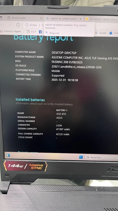 ASUS TUF GAMING A15  AMD Ryzen 5 7535HS 16RAM 512SSD RTX 3050 04 GB DÉDIÉE 144MHz