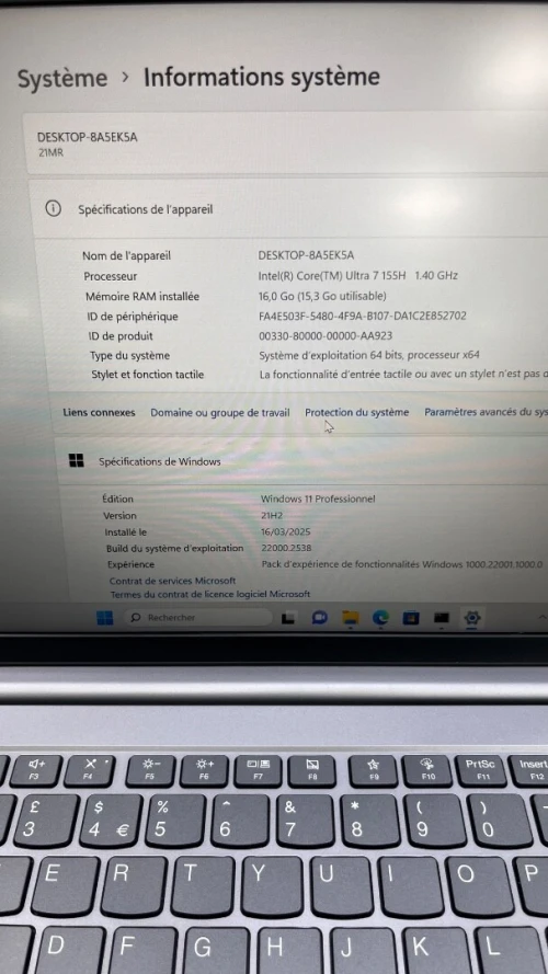 LENOVO THINKBOOK G7  Ultra 7 155H 16RAM 512 SSD INTEL R BATTERIE 99%  ETAT NEUF GARANTIE 06 MOIS