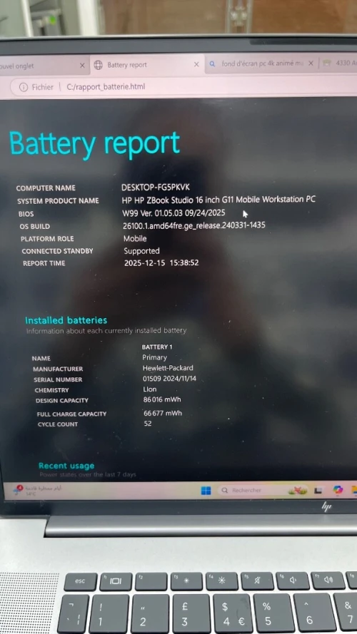ZBOOK STUDIO G11 16'' Ultra 7 155H 32RAM 512SSD RTX 4070 08GB DÉDIÉE BATTERIE +5 HEURES
