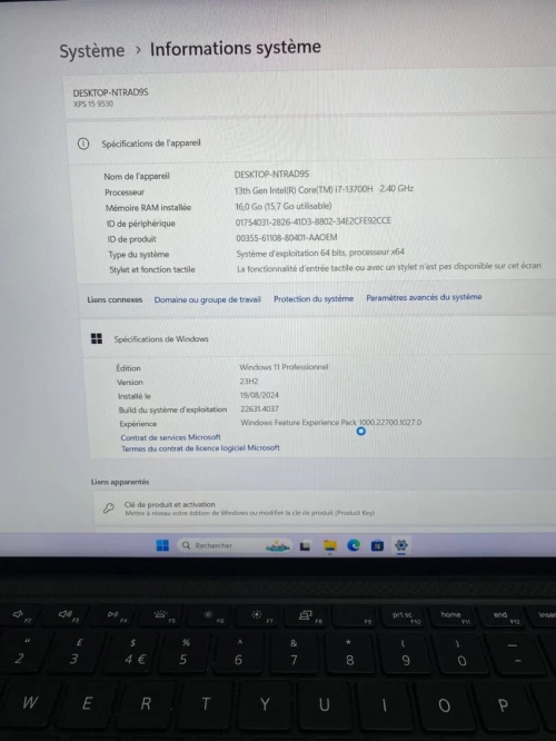 DELL XPS 9530 15.6'' I7-13TH  16RAM 512SSD  RTX 4050 06GB DÉDIÉE BATTERIE  7HEURES