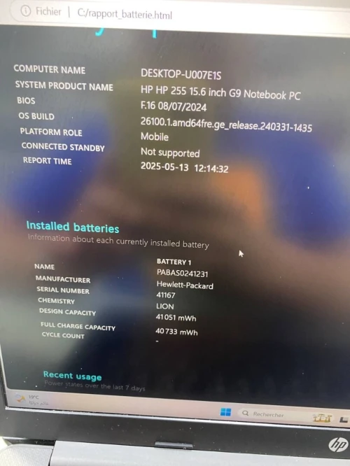 HP LAPTOP 255 G9 AMD Ryzen 5 5625U 15.6'' 16RAM 512SSD AMD RADEON BATTERIE 99%