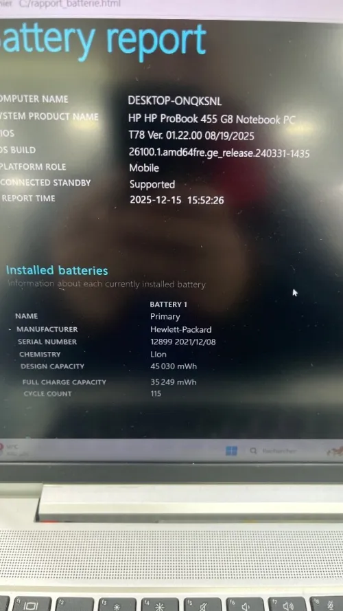 HP PROBOOK 455 G8 AMD Ryzen 7 5800U 16RAM 512SSD AMD RADEON BATTERIE 3.5HEURES