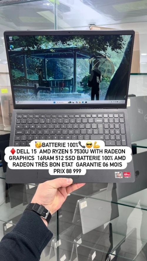 DELL 15  AMD Ryzen 5 7530U with Radeon Graphics  16RAM 512 SSD BATTERIE 100% AMD RADEON TRÈS BON ETAT  GARANTIE 06 MOIS