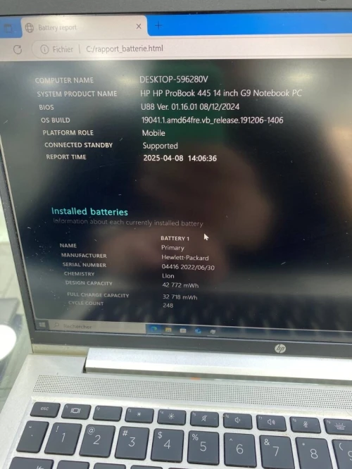 HP PROBOOK 445 G9 AMD Ryzen 7 PRO 5825U 16RAM 512SSD AMD RADEON  BATTERIE +3HEURES