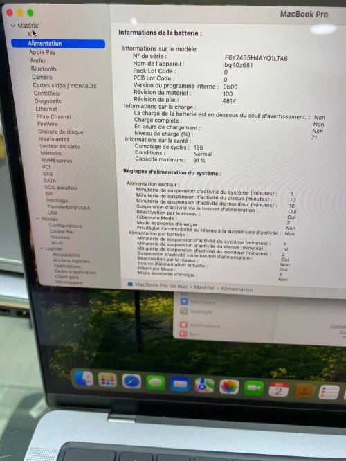 MACBOOK M2 PRO 2023 14" 16RAM 512SSD CYCLE 195 BATTERIE 91%