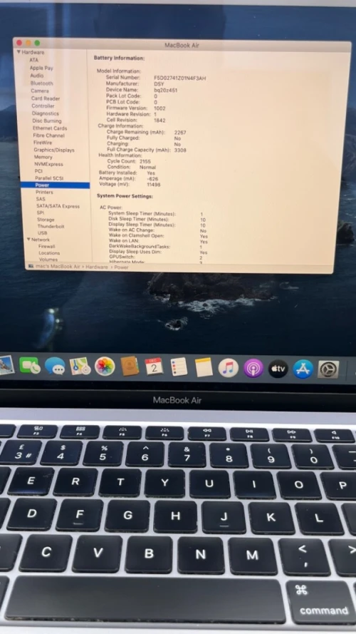 MACBOOK AIR  2020 13.3'' 08RAM 256 SSD CYCLE BATTERIE 2155