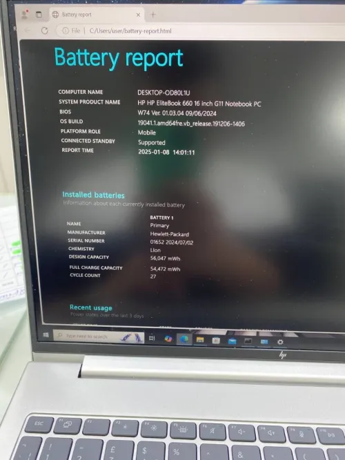 HP ELITEBOOK 660 G11 ULTRA 7 155H 16'' 32RAM 1TB SSD INTEL RTX 2050 04GB DÉDIÉE BATTERIE 97%