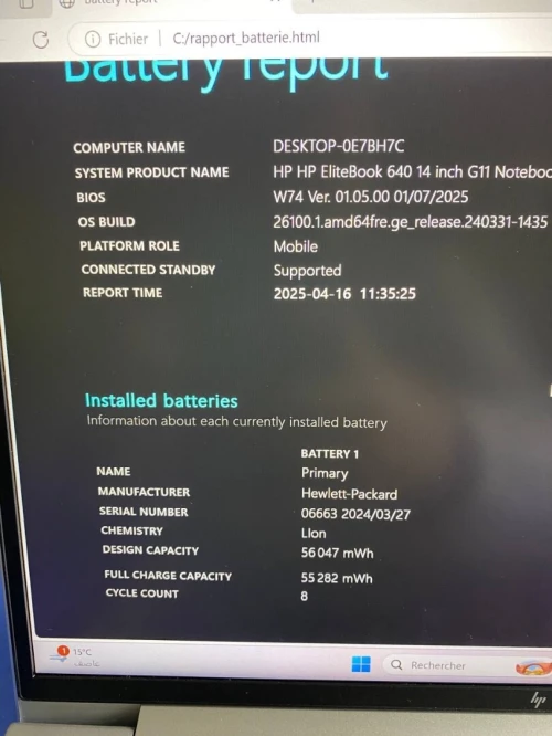 HP ELITEBOOK 640 G11 ULTRA 7 155H 14'' 32RAM 1TB SSD  INTEL R GRAPHICS BATTERIE CYCLE 8