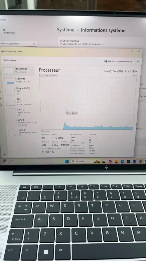 ZBOOK STUDIO G11 16'' Ultra 7 155H 32RAM 512SSD RTX 4070 08GB DÉDIÉE BATTERIE +5 HEURES