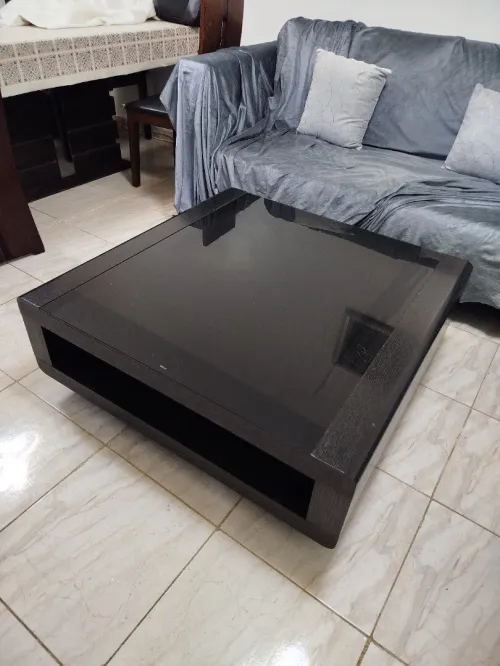 TABLE BASSE 1M/1M ESPAGNOL BOIS MASSIF VERRE TREMPE