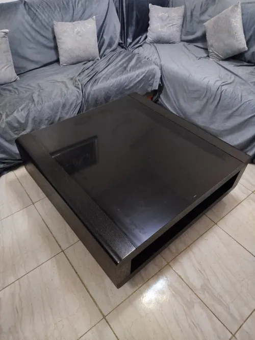 TABLE BASSE 1M/1M ESPAGNOL BOIS MASSIF VERRE TREMPE