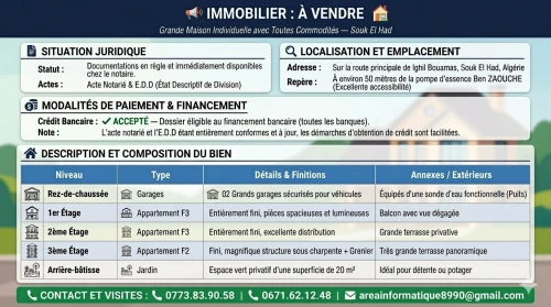 Vente bien immobilier Tizi Ouzou Yattafene