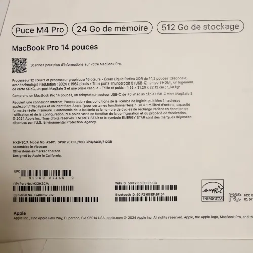 MacBook m4 pro puce m4 pro 24/512
