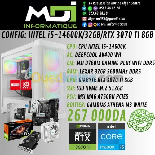 CONFIG GAMING : INTEL i5-14600K/32GB/RTX 3070 TI 8GB 