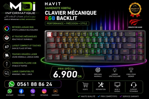 CLAVIER MÉCANIQUE HAVIT GAMENOTE KB874L RGB