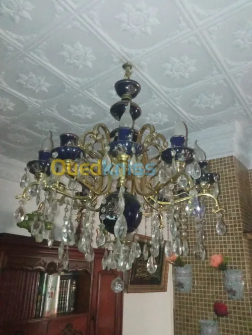 Lustre oriental 10 lampes de porcelaine et Cristal 