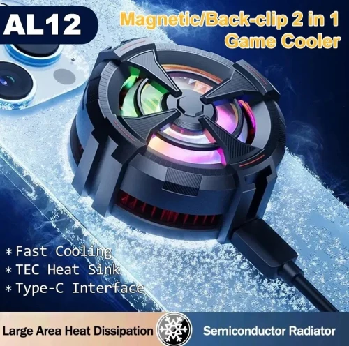 Zusix AL12 Magnetic Mobile Radiator Cooling Fan, Semiconductor Phone Instant Gaming Ergonomic Cooling Pad with Adjustable Height (Black)