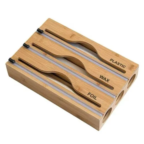Distributeur 3-en-1 en Bambou avec Système Coupe - Film, Papier Cuisson & Aluminium