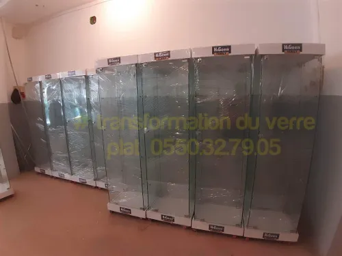 Armoire et comptoir d'exposition en verre 