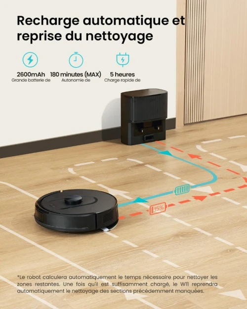 Robot Aspirateur Laveur 5000Pa,Cleanova W11 Aspirateur LAVEUR avec Vidange Automatique Poussière,Navigation LiDAR avec Cartographie,180min,Connecté par Alexa/APP,Idéal pour Tapis Poils d'animaux