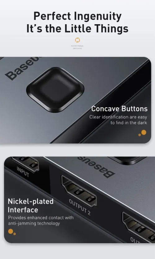 Hdmi switch baseus en aluminium 4k