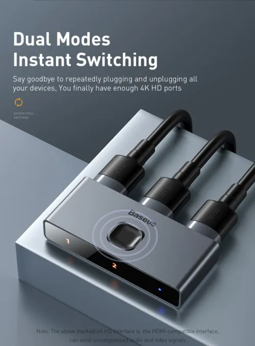 Hdmi switch baseus en aluminium 4k