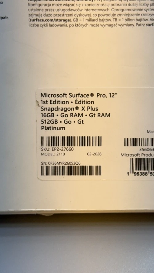 Microsoft Surface Pro 12 1st Edition  Édition Snapdragon X Plus 16GB  Go RAM  Gt RAM 512GB  Go   Gt Platinum