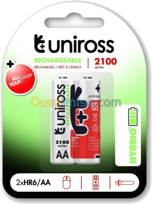 Uniross 2 Piles Rechargeables AA/HR6 2100 NIMH HYBRIO, 1.2V