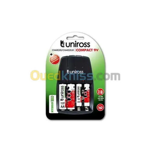 Uniross Compact Chargeur Mural pour AA / AAA /9V PP3 Rechargeable Batteries Avec 4 Piles AA 2100mAh